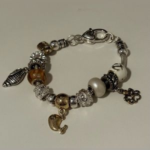 Silver and Gold Tone Ocean Theme Beaded Charm Bracelet